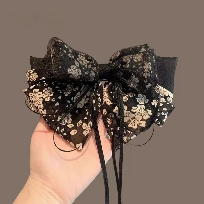 

Black Retro Large Bow Ribbon Hair Spring Clip for Thin Hair Volumizing Non Slip Top Clip for Back of Head Daily Gift