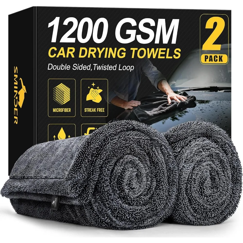 

2 Pack Ultra Thick Car Drying Towels 36x24 Inch Microfiber Absorbent Streak Free Scratch Free Edgeless