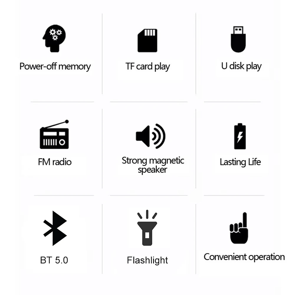 Tragbares FM-Radio, Bluetooth 5.0-Lautsprecher, TF-Karte, U-Disk, MP3-Player, Aufnahme mit einer Taste, 3,5-mm-Kopfhöreranschluss, Outdoor-Audio-Player – Detail 17
