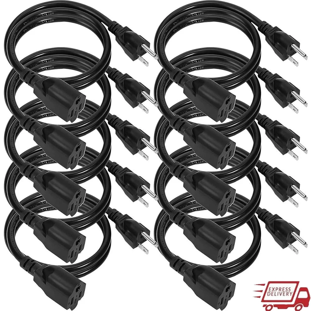 

10 шт. сверхмощный удлинитель 16 AWG 125 В 13 А кабель питания для использования в помещении и на открытом воздухе водонепроницаемый с усиленной 3-контактной вилкой