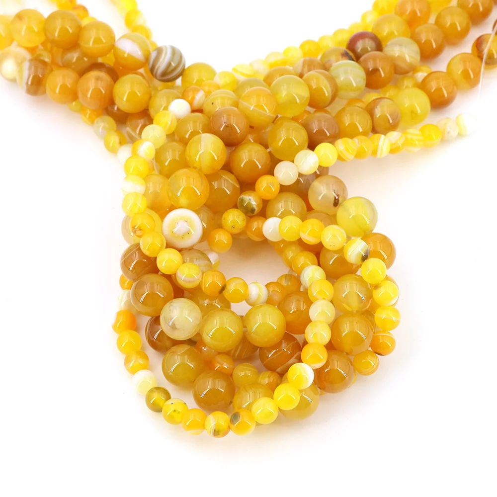 4 6 8 10mm Natural Yellow Stripe Onyx Agates Round Beads Diy Bracelet Necklace for Jewelry Making Crafts Accessories 15