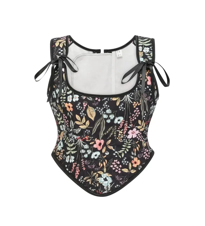 

Женский элегантный корсет в стиле ретро, укороченная бретелька, винтажные топы без рукавов с цветочной шнуровкой, облегающие топы для вечеринок и клубов