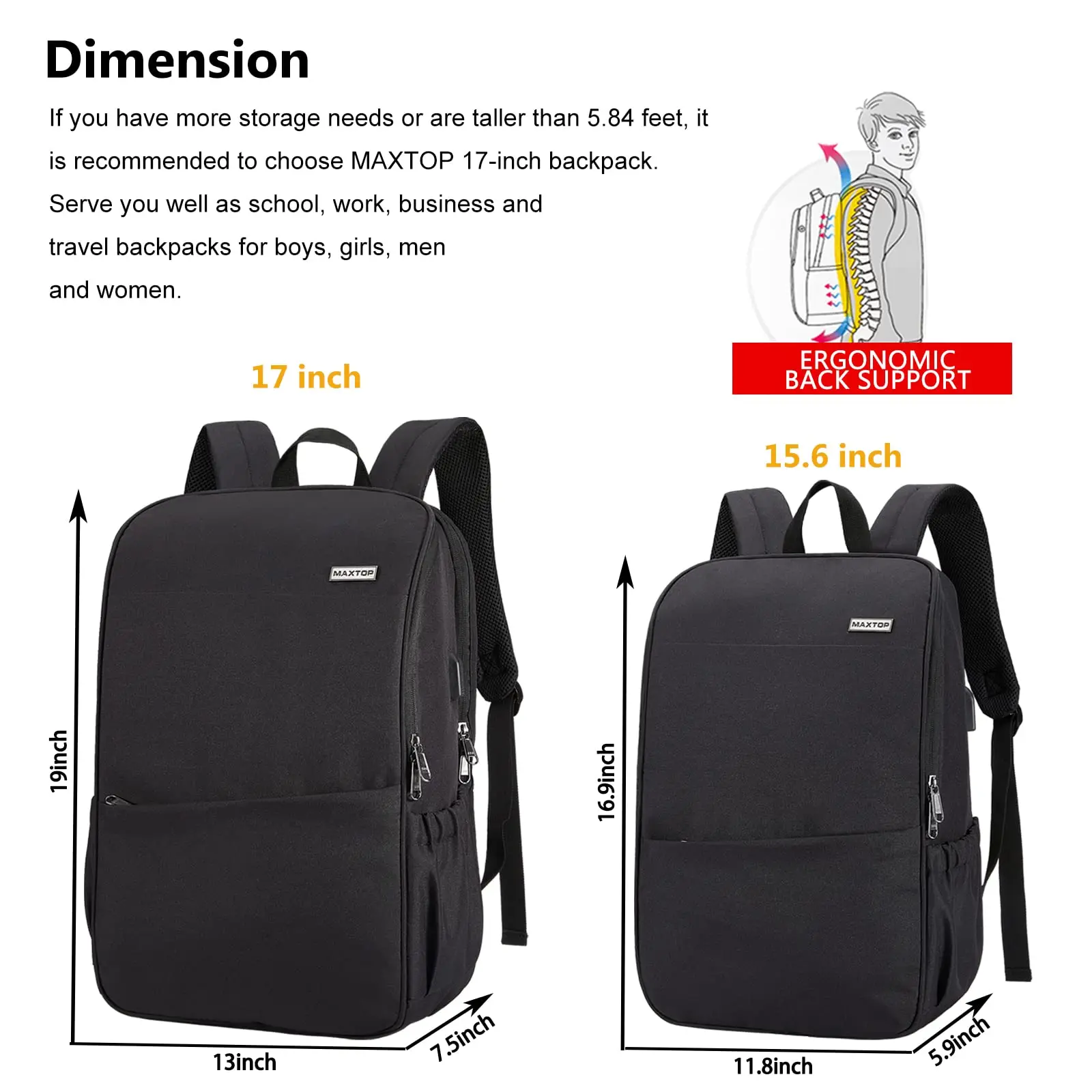 MAXTOP Travel Laptop Backpack with USB Charging Port Anti-Theft[Water Resistant] College Bookbag Fits 17 Inch Laptop