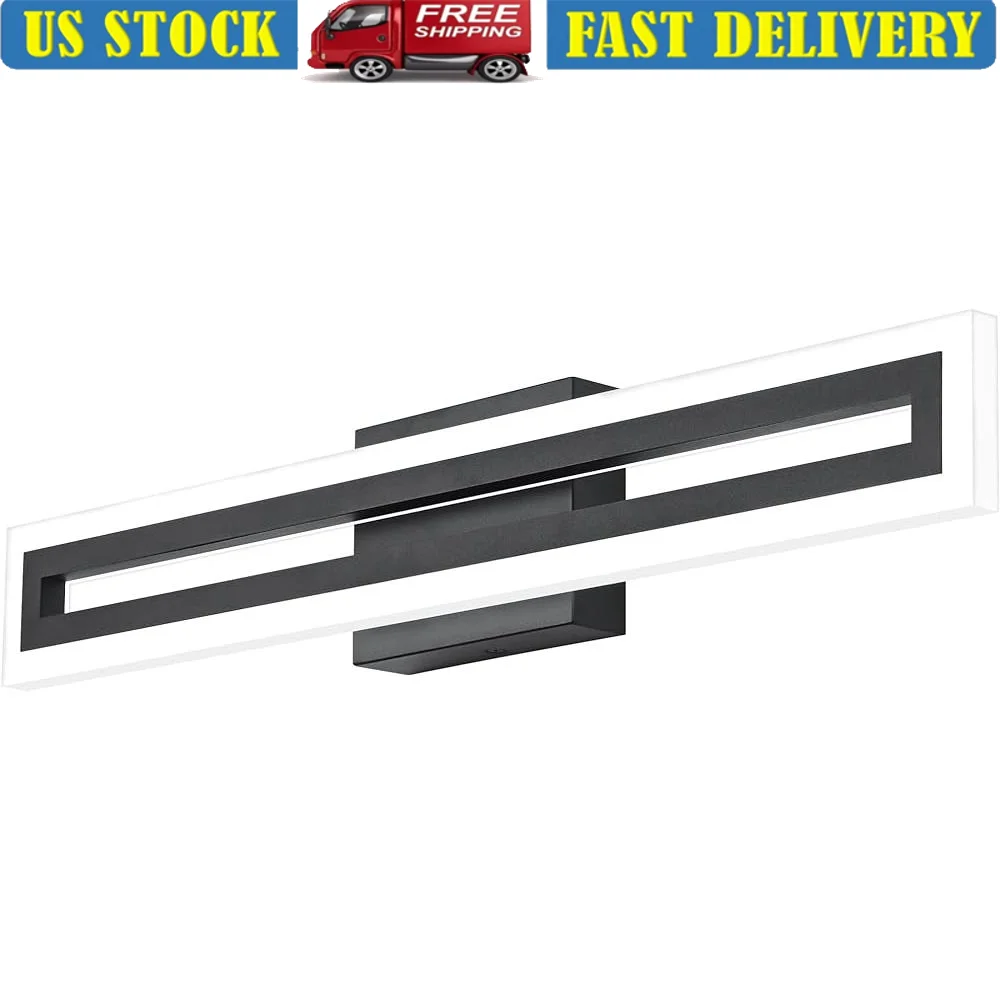 Luci da toeletta moderne nere LED 28W Lampade da bagno su specchio Installazione cablata Efficienza energetica 6000K Luminoso