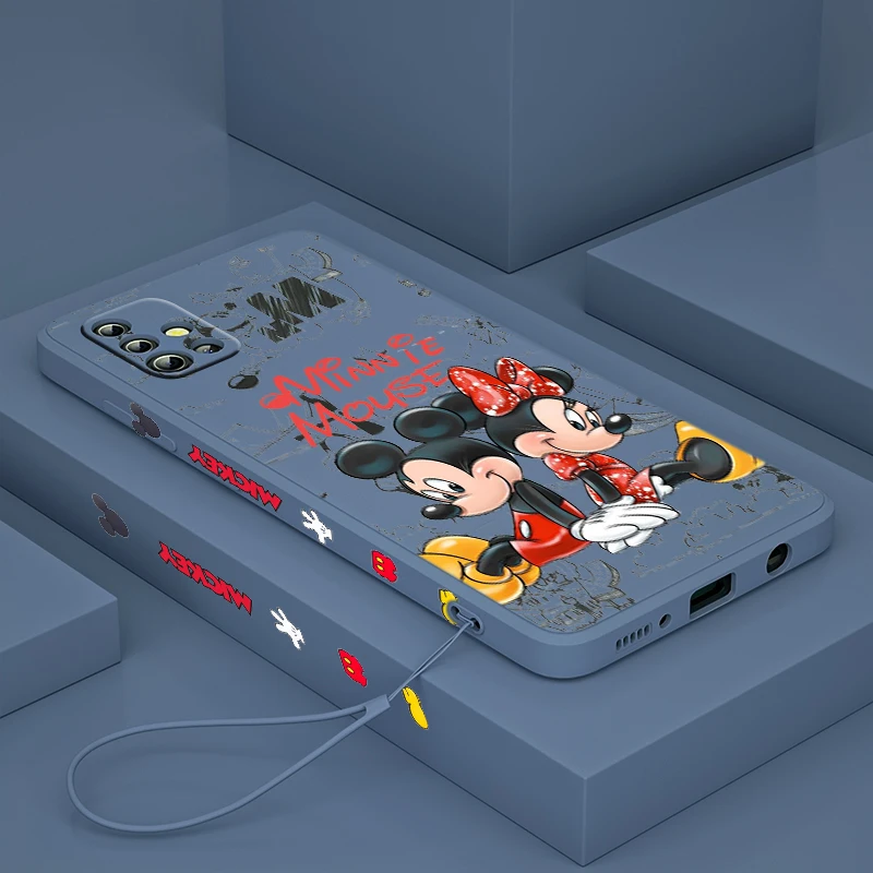 Mickey Minnie Cute For Samsung Galaxy A73 A53 A33 A52 A32 A22 A71 A51 A21S A03S A50 4G 5G Liquid Left Rope Phone Case Cover