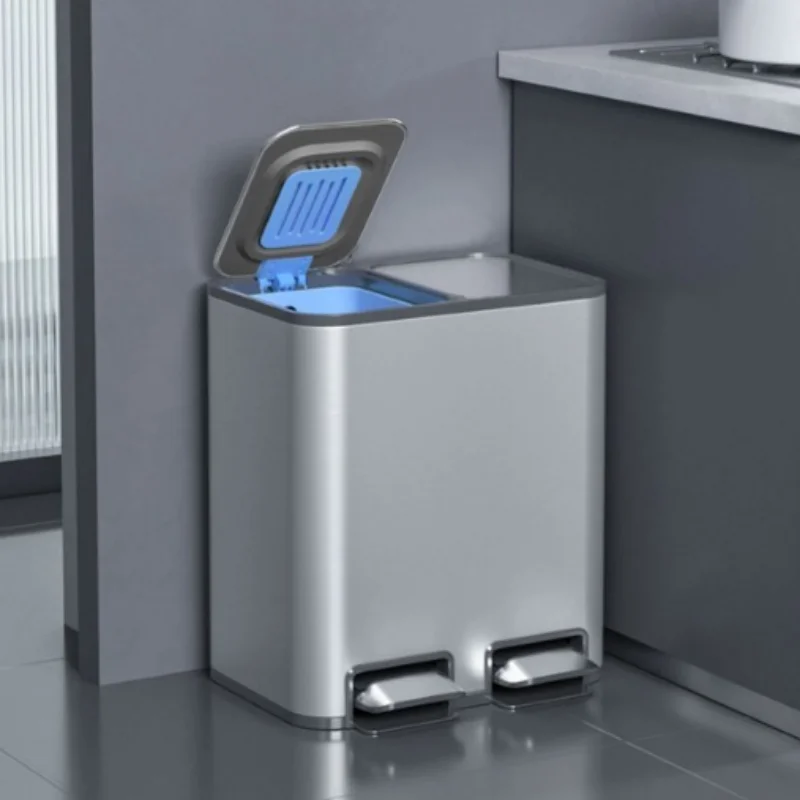 Large Capacity Waste Bins Separate Trash Bins Stainless Steel Pedal 50 Liters Kitchen Trash Can Modern Household Cleaning Tools
