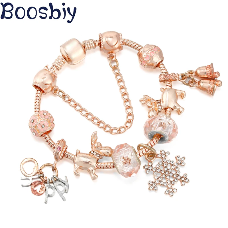 Łoś przychodzi w śniegu w noworocznym dzwonku ze szczęśliwym zawieszką Dopasuj biżuterię Świąteczny prezent świąteczny DIY Bransoletka Tworzenie dla kobiet Gril