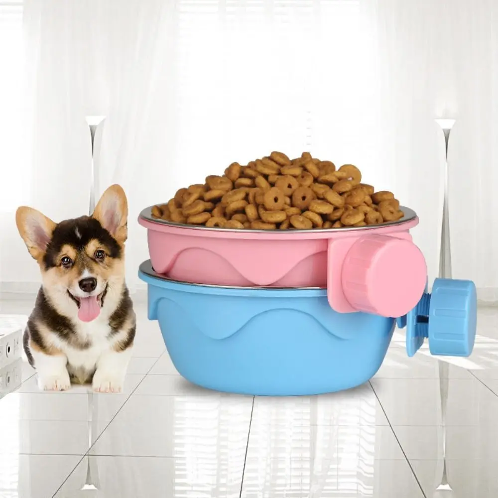 

Stainless Steel Pet Hanging Bowl Double Layer Non Tip Over Cage Mounted Cat Feeder Easy Installation Detachable