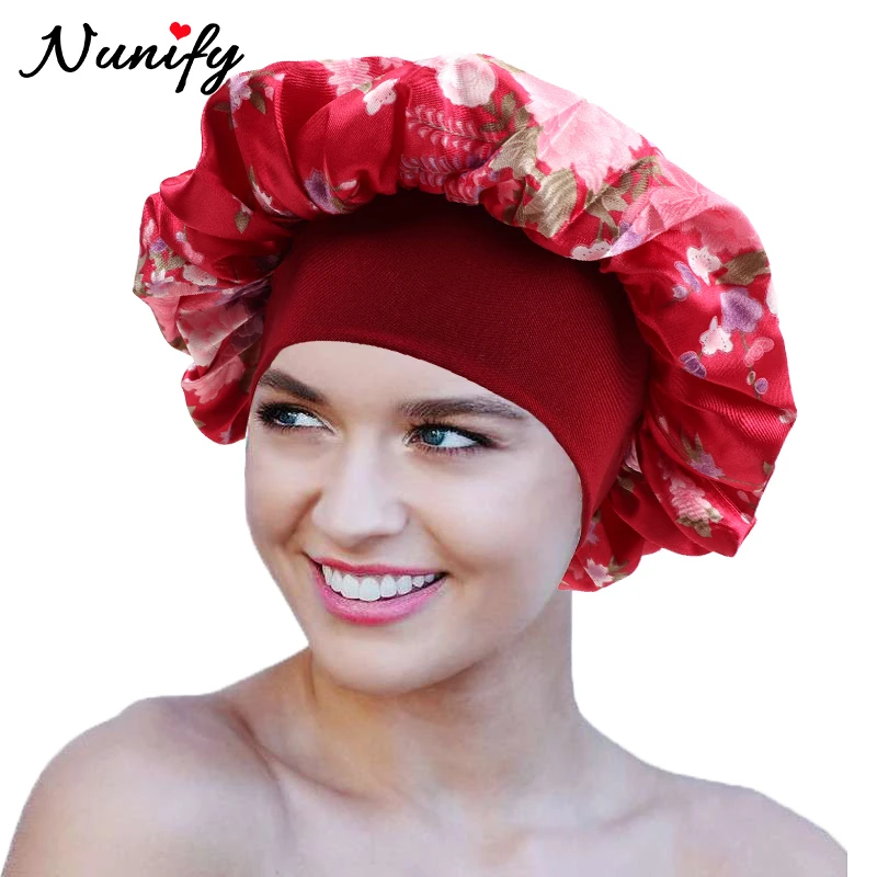 2Pcs Hair Bonnet For Sleeping Flower Printing Satin Bonnet For Black Women Pink Night Sleep Cap For Braids Chinese Style Wig Hat