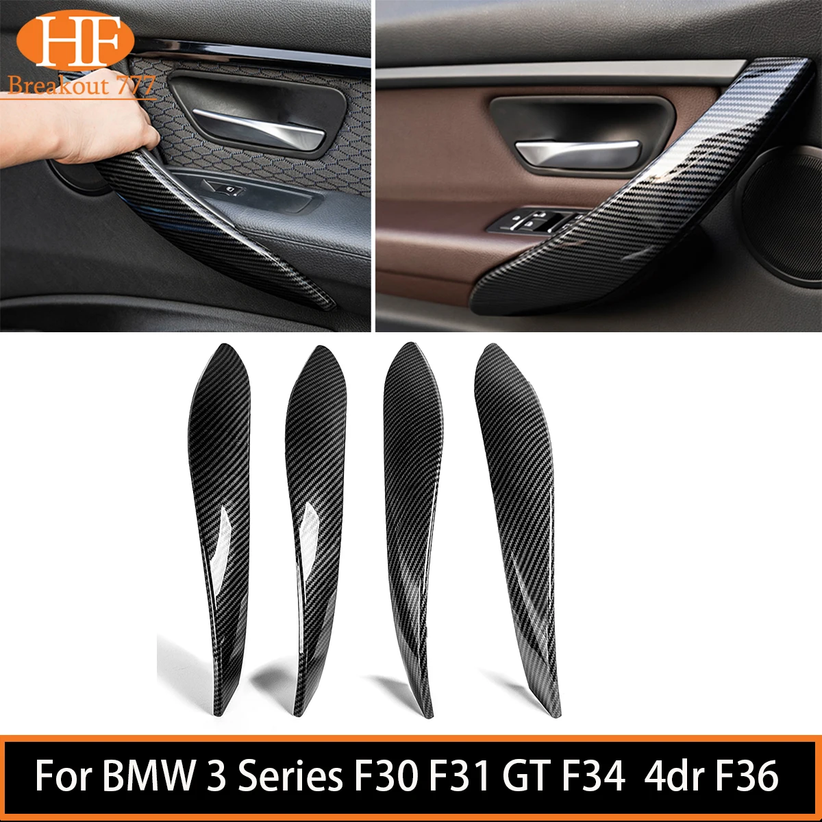 

4 Pcs/Set Carbon Fiber Car Interior Trim Inner Door Handle Panel Pull Trim Cover For BMW 3 Series F30 F31 GT F34 4dr F36