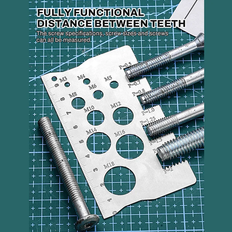 Thread Checker Screw Measurement Ruler 304Stainless Steel Caliper Metric Gauge Tool For Measuring Screw Pitch Bit Bolt Nut Screw