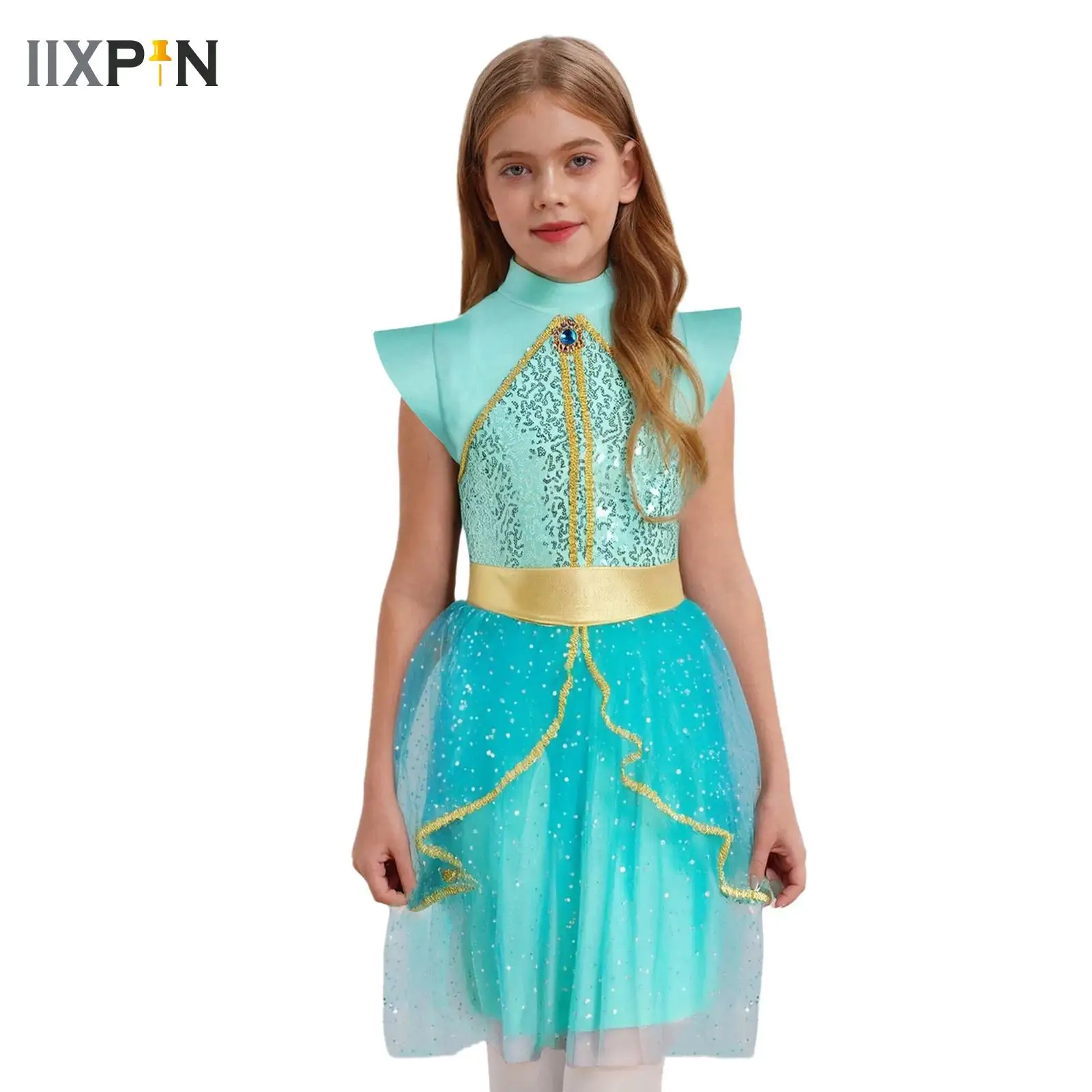 

Festival Arabian Princess Tulle Dress Costumes Girls Indian Dance Rhinestone Jasmines Costume Party Halloween Cosplay Outfits