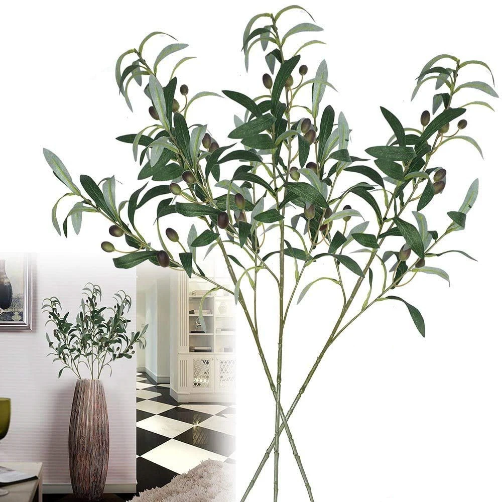 Artificial Olive Branch Plants 1Branch Faux Olive Branches Stems Fake Olive Tree Branches Plastic Branches Green Plants Bushes