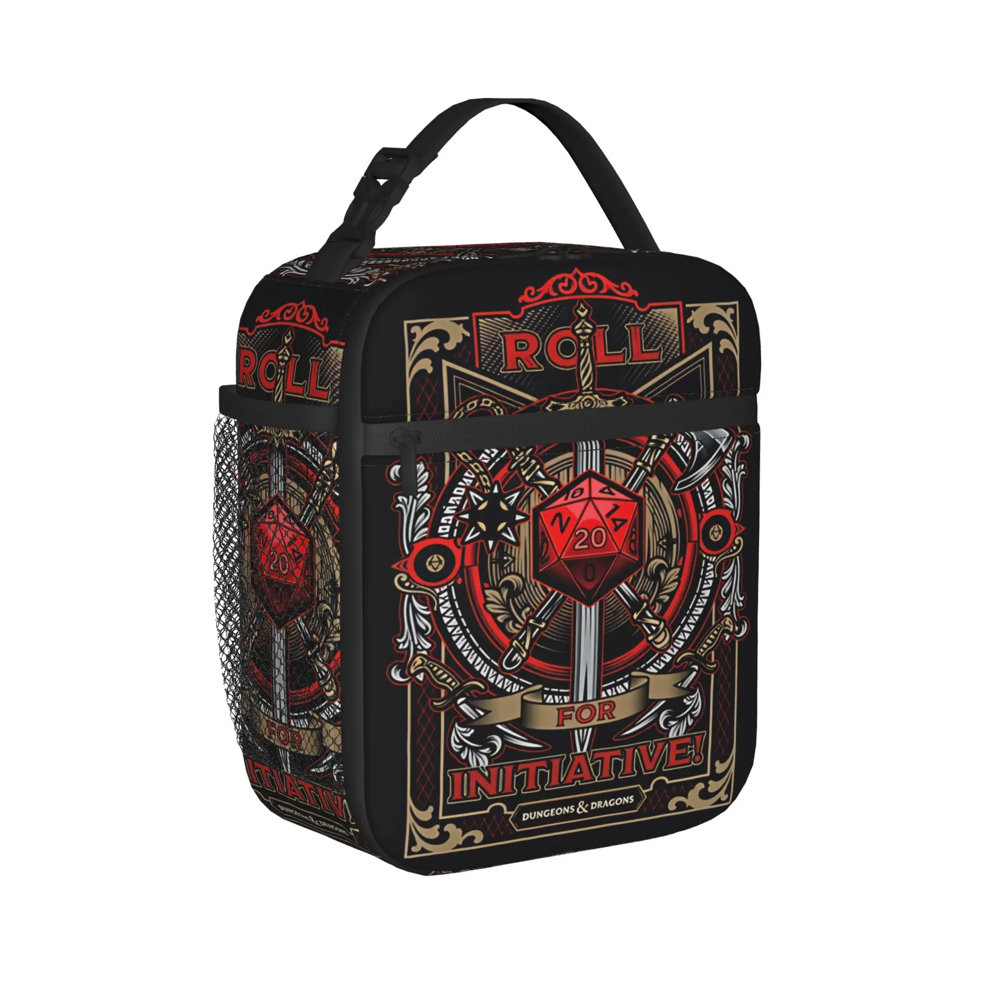 Medieval Dragon And D20 Dice Dnd Lunch Bag  Portable Lunch Box Girls School Custom Cooler Bag Funny Waterproof Tote Food Bags