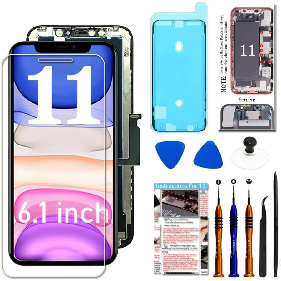 

Для iPhone 11, замена ЖК-экрана, 6,1-дюймовый 3D сенсорный дисплей, дигитайзер в сборе с инструментами для ремонта, совместимый с iPhone 11 A