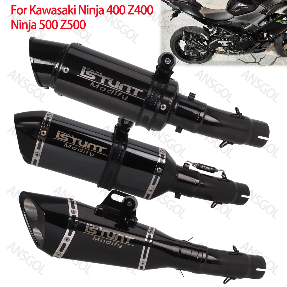 

Ninja 500 Exhaust Muffler Slip on for Kawasaki Ninja 400 Z400 Z500 Ninja 500 2018-2025 Escape Muffler Link Pipe Glossy Black