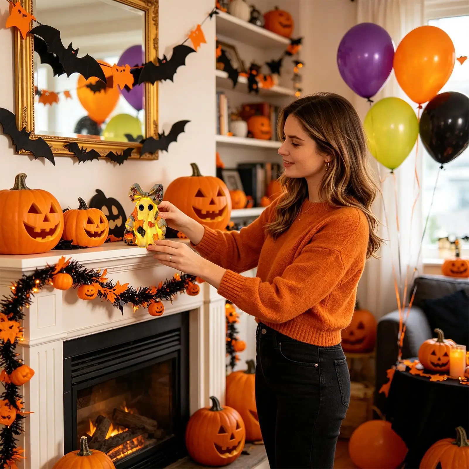 Halloween Ghost Statue Light Up Halloween Sculpture Desk Decoration Sculpture For Women Men Homeowners Renters Home Apartment