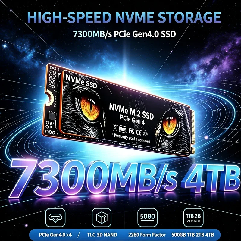 Eyes M.2 SSD Hard Disk 2TB 4TB NVMe M2 SSD PCIe 4.0 Up to 7300MB/S Internal Solid State Drive For Laptop Desktop PC