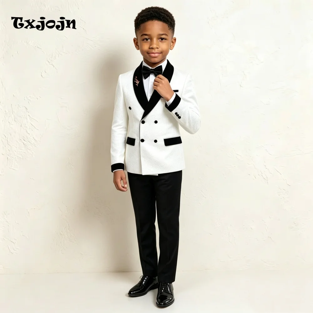 Formal Boys Suit Dapper Color Block Homecoming Tuxedos 2-piece Set Trend Shawl Lapel Jacket Double Breasted Wedding Blazer Pants