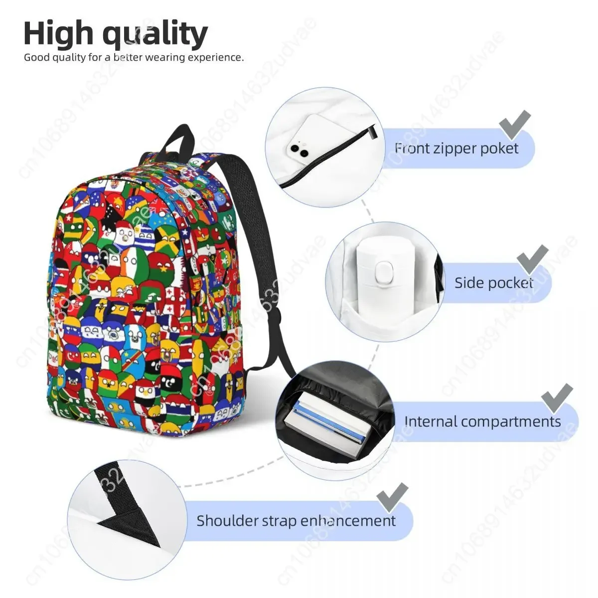 Tas Ransel Kartun Countryball Tas Buku Sekolah Tas Kanvas Negara-Negara Dunia Tas Taman Kanak-Kanak Prasekolah
