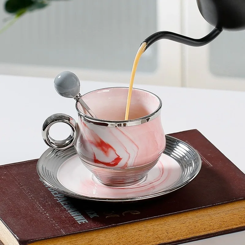 

Ceramic Cups Coffee Cup Dish with Spoon Flower Tea Cup Gift French Vintage Mug Flower Drinkware Espresso Cups Saucers Dining