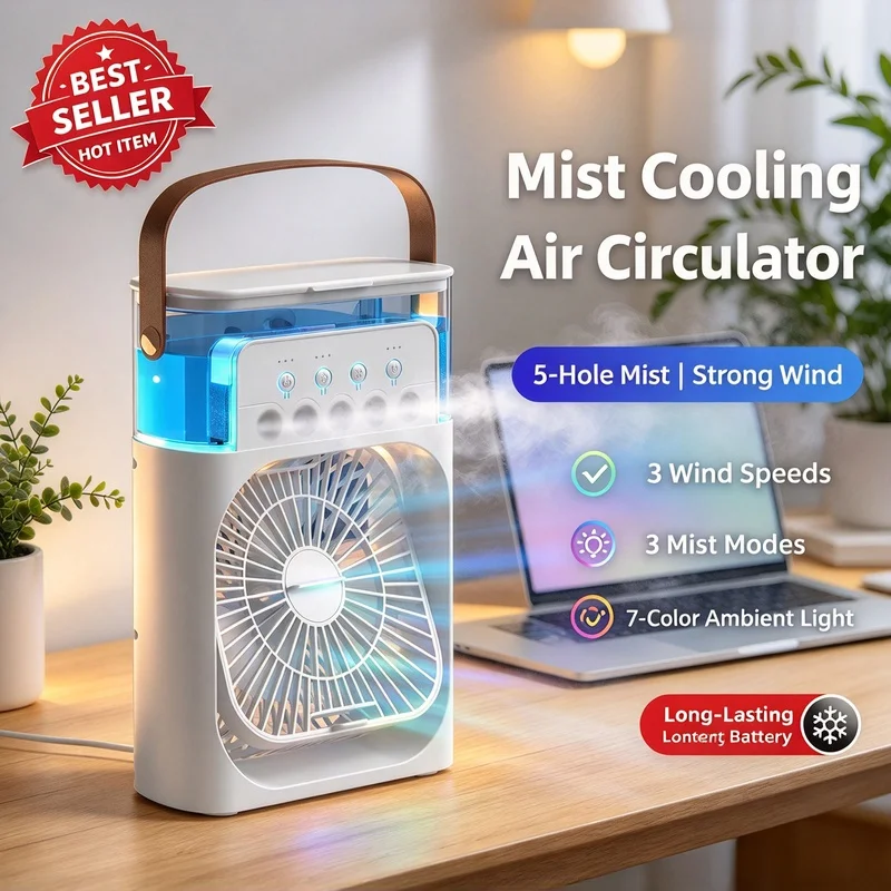 3 in 1 Portable Mini Air Cooler Desktop Cooling Fan Humidifier with LED Night Light Personal Air Conditioner for Home Office