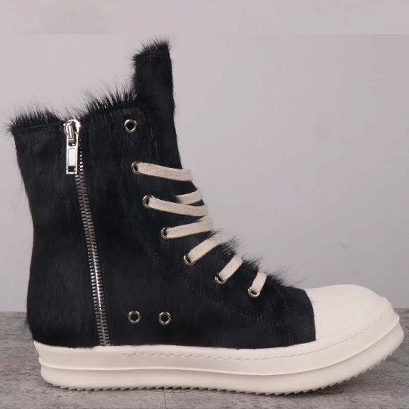 

Fashion Male Sneakers Fur Design Shoes for Man Lace-up Men's Casual Shoes Black Solid Rubber Men's Sneakers