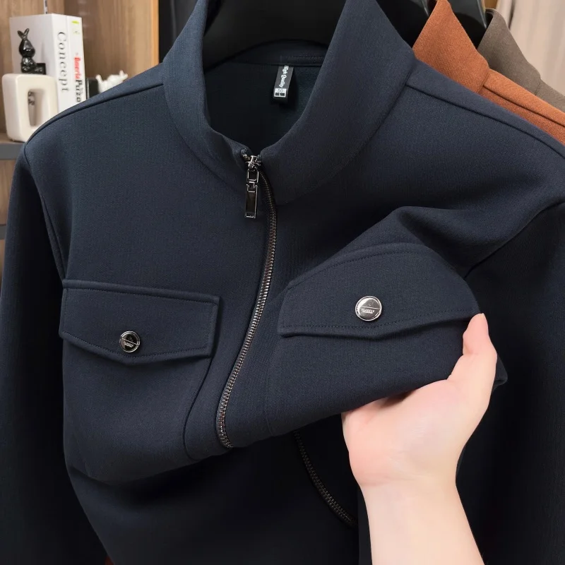 

Men's Luxury Autumn winter long sleeves Jacket new model Stand collar Button(s) Tooling Coat leisure fashion trend Men clothing