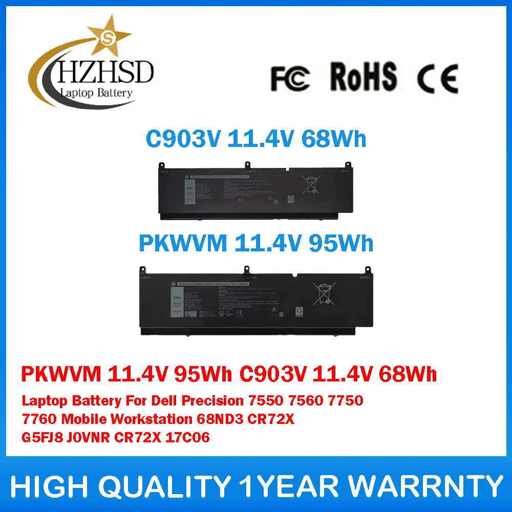 

PKWVM 11,4 В 95 Втч C903 В 11,4 В 68 Втч Аккумулятор для ноутбука Dell Precision 7550 7560 7750 7760 Мобильная рабочая станция 68ND3 CR72X G5FJ8