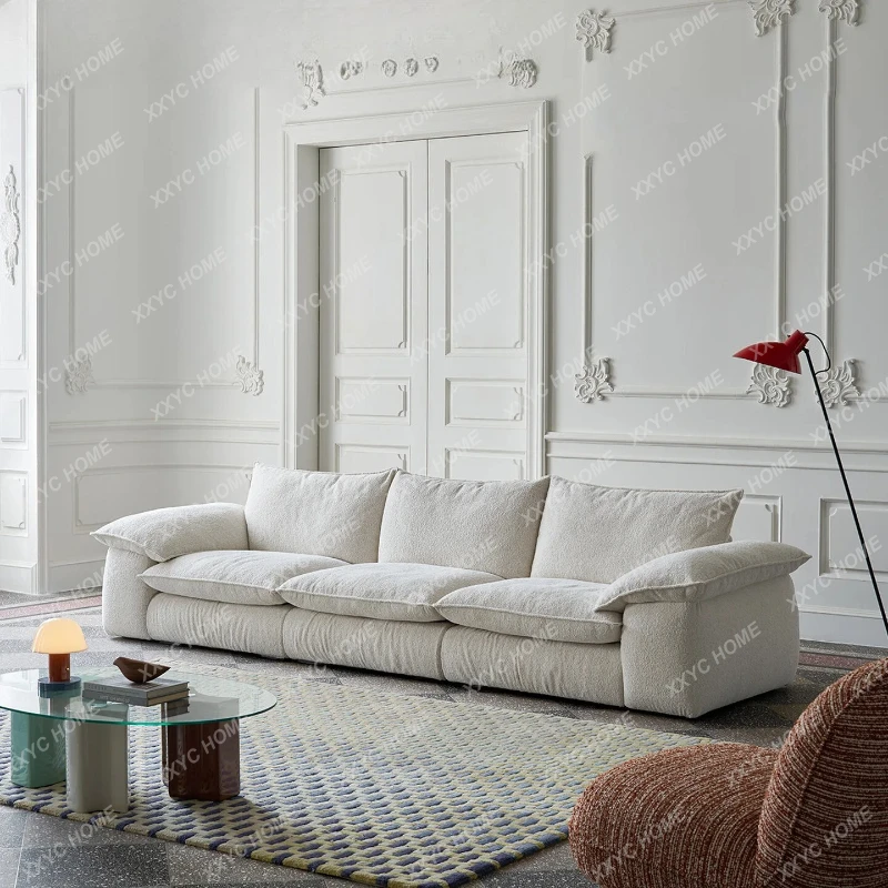 retro fabric removable and washable down small apartment lamb down straight row sofa sectional sofa