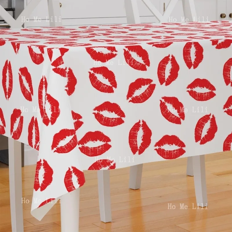 

Red Lipstick Kissing Lips Design Premium Fabric Dining Patio Tablecloth Runner Housewarming Gift Home Decoration