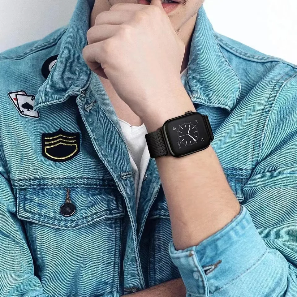 Apple Watch用の調整可能な伸縮性ナイロンストラップ,Apple Watch用ストラップ49mm, 44mm, 40mm, 45mm, 41mm, 42mm, 38mm,iwatchシリーズ8,se,7, 6 5、9ウルトラ