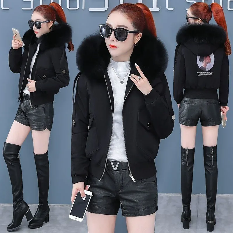 2023 New Women Padded Coat Winter Jacket Female Short-length Small Fellow Parkas Thicken Plush Warm Outwear Hooded Overcoat