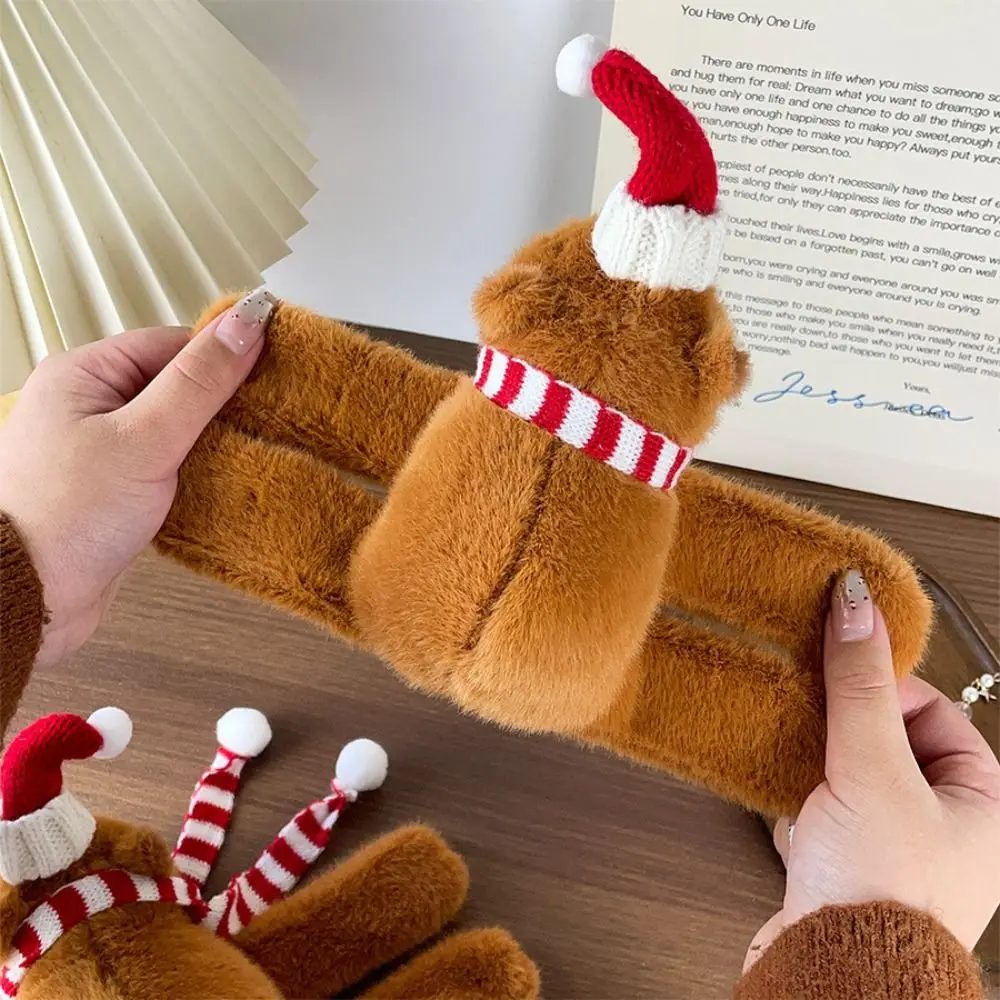 

Christmas Hat Capybara Plush Slap Bracelet Clap Circle Toy Fluffy Capybara Slap Snap Doll Toy Wristband Soft