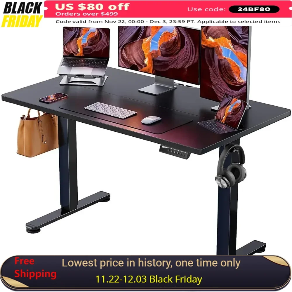 Standing Desk with Height Adjustable Electric, Powerful Lifting Performance, Max 176 Lb Load, Office Table