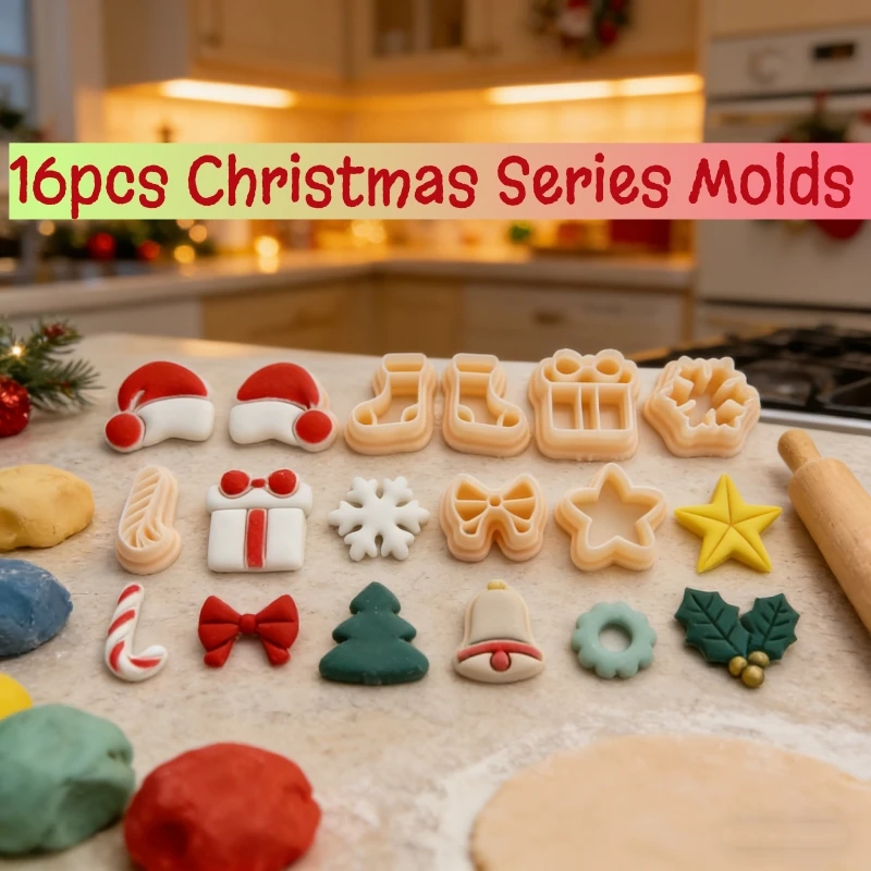 

Набор из 16 форм для лепки: Рождественская серия (Дед Мороз, звезда, снеговик, елка). Формы для глины, для изготовления сережек своими руками, инструменты для вырезания из глины, мягкие инструменты.