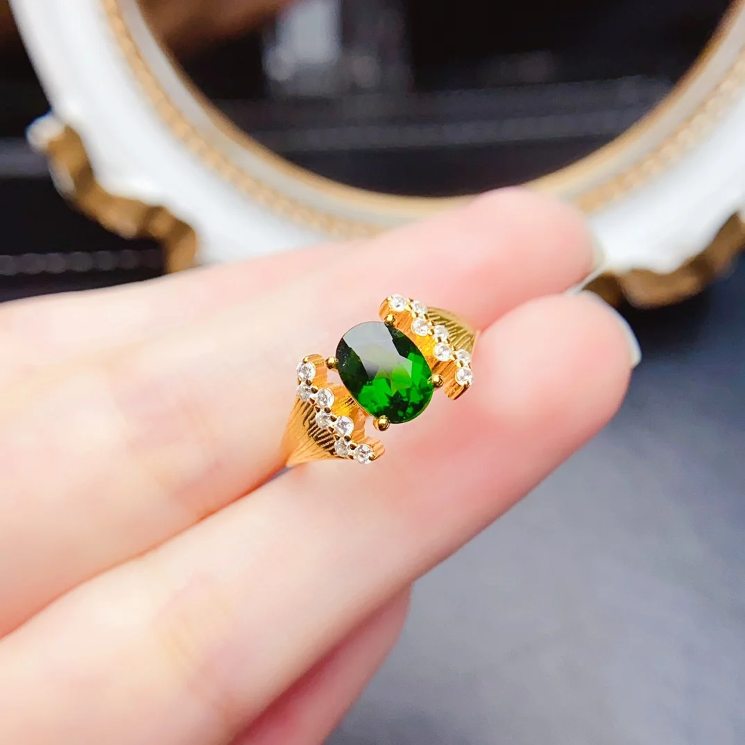

6*8mm Natural Diopside Ring Real S925 Sterling Silver With Certificate Fashion Design Fine Charm Wedding Jewelry for Women FS