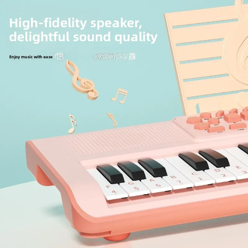 37-Key Portable Electronic Piano Toy with Microphone Children's Music Instrument Toy for Beginners Metal Toy for Girls