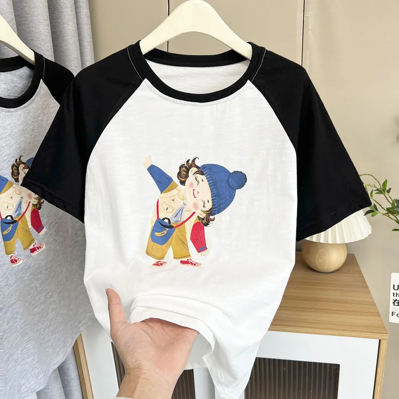 Plus Size Damen-Top 2025, Sommer, neues lässiges Raglanärmel-bedrucktes Cartoon-Bambus-Baumwoll-Kurzarm-T-Shirt 2508