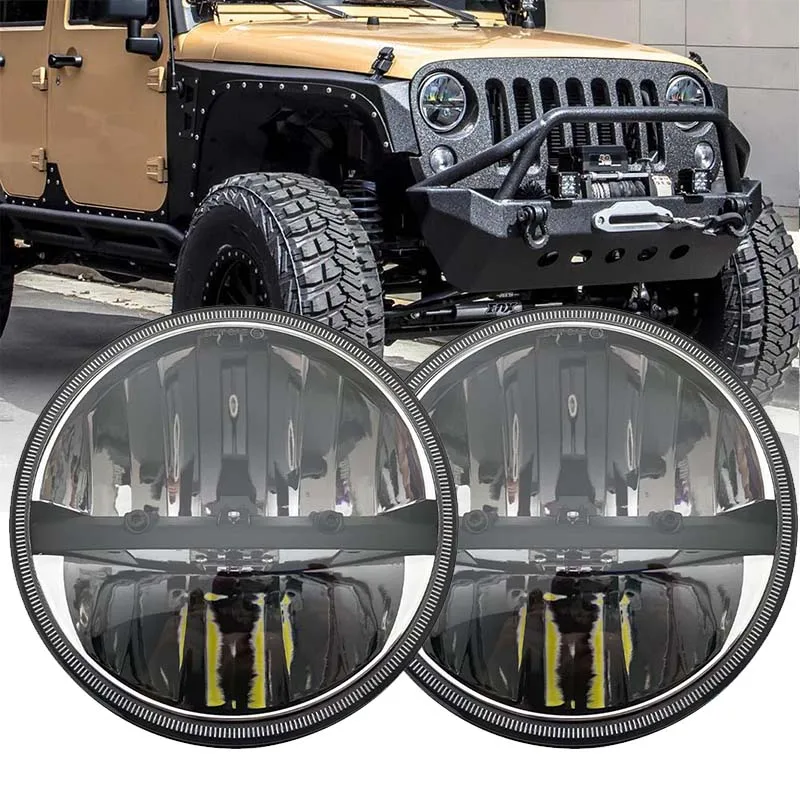 

1Pair Running Lights 7 Inch LED Headlight H4 Hi-LoFor Lada 4x4 urban Niva Jeep Wrangler TJ JK LJ CJ Land Rover Defender Hummer