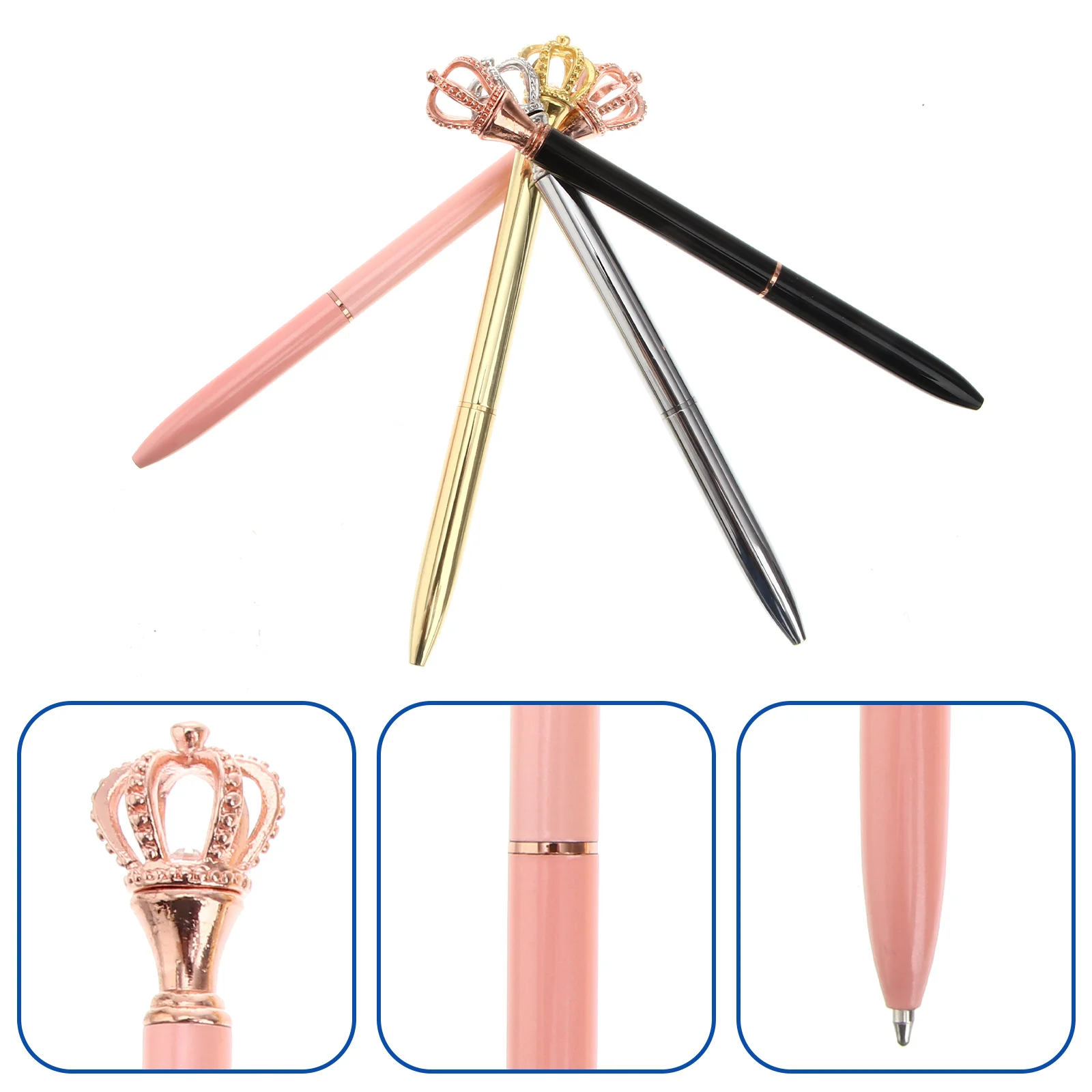 

4 Pcs Ballpoint Pens Crown Signature Writing for Student Stationery Gel Cute 139X09CM Metal School