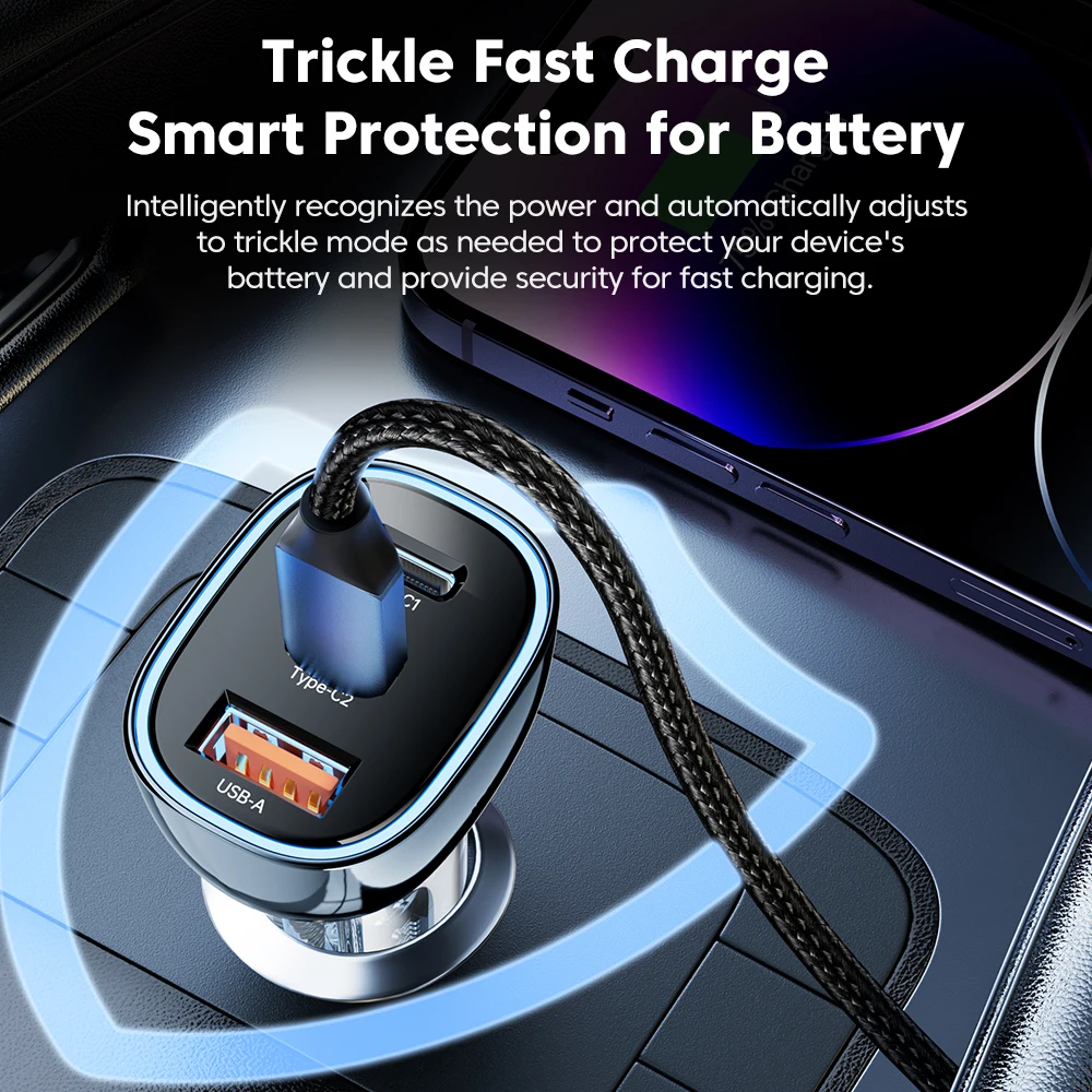 Toocki 80W USB C Car Charger QC3.0  Quick Charge PD Fast USB Type C Car Phone Charger For iPhone iPad Xiaomi POCO Huawei Samsung