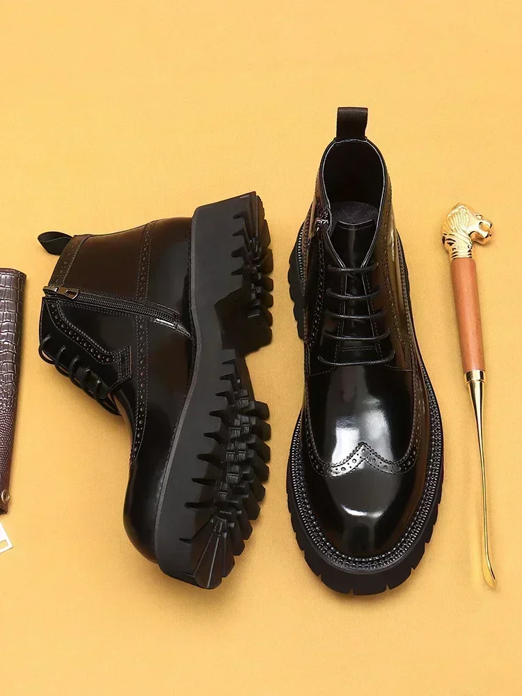 

2025 Autumn and Winter New Business Casual Men's Boots Leather High-top Platform British Short Boots Trendy Men's Shoes