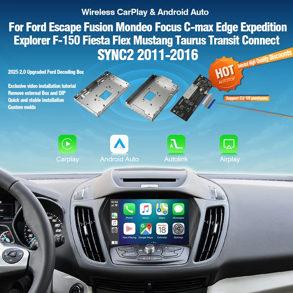 Autotop Wireless Carplay Decoder Android Auto for Ford Sync2 Escape