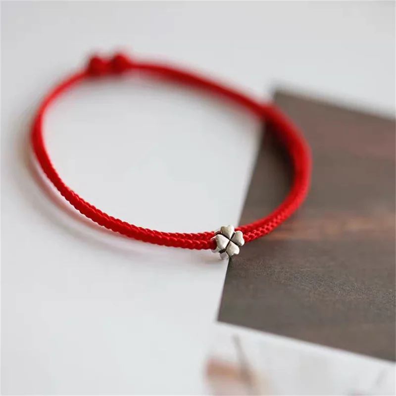 Four-leaf Red Handmade Rope Charm Bracelet Clover Red Thread String Bracelet Lucky For Women Men Jewelry