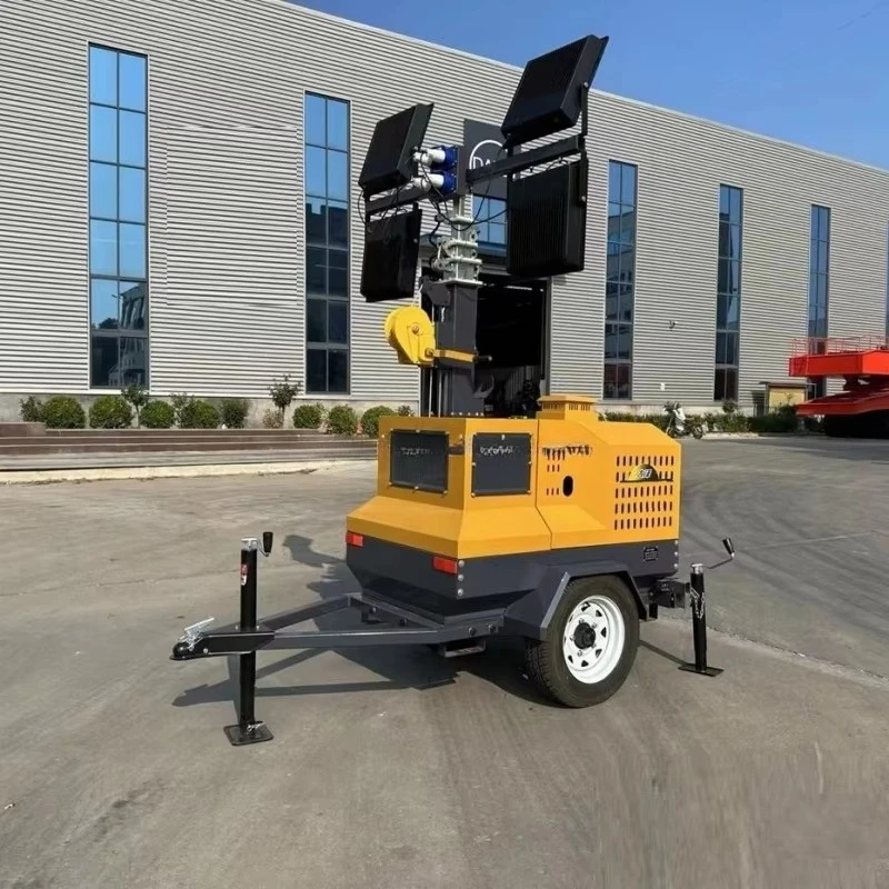 4x400W LED Mobile Lighting Tower White Light Emitting Telescopic Mast Diesel Generator Outdoor Trailer Lamp