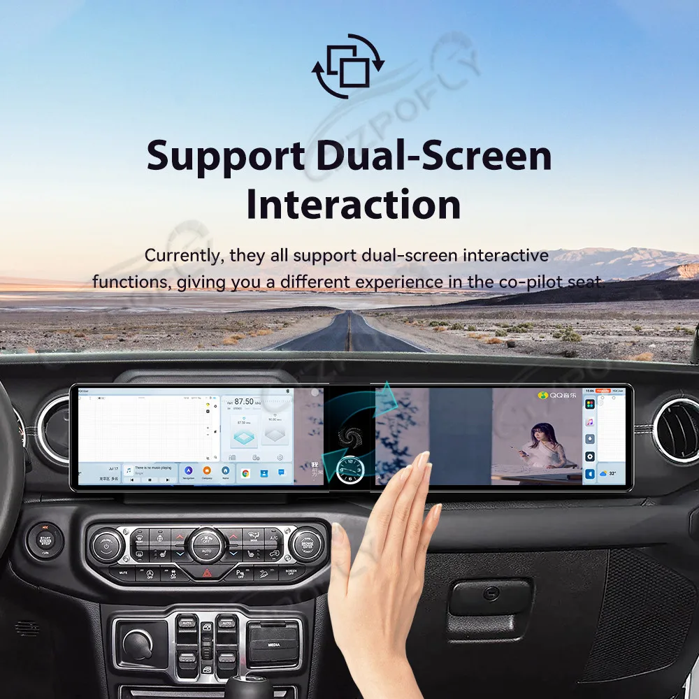 Dual 12.3 Inch Car Stereo for Jeep Wrangler Rubicon 2018–2026, Wireless Carplay & Android Auto GPS Navigation Touchscreen Radio