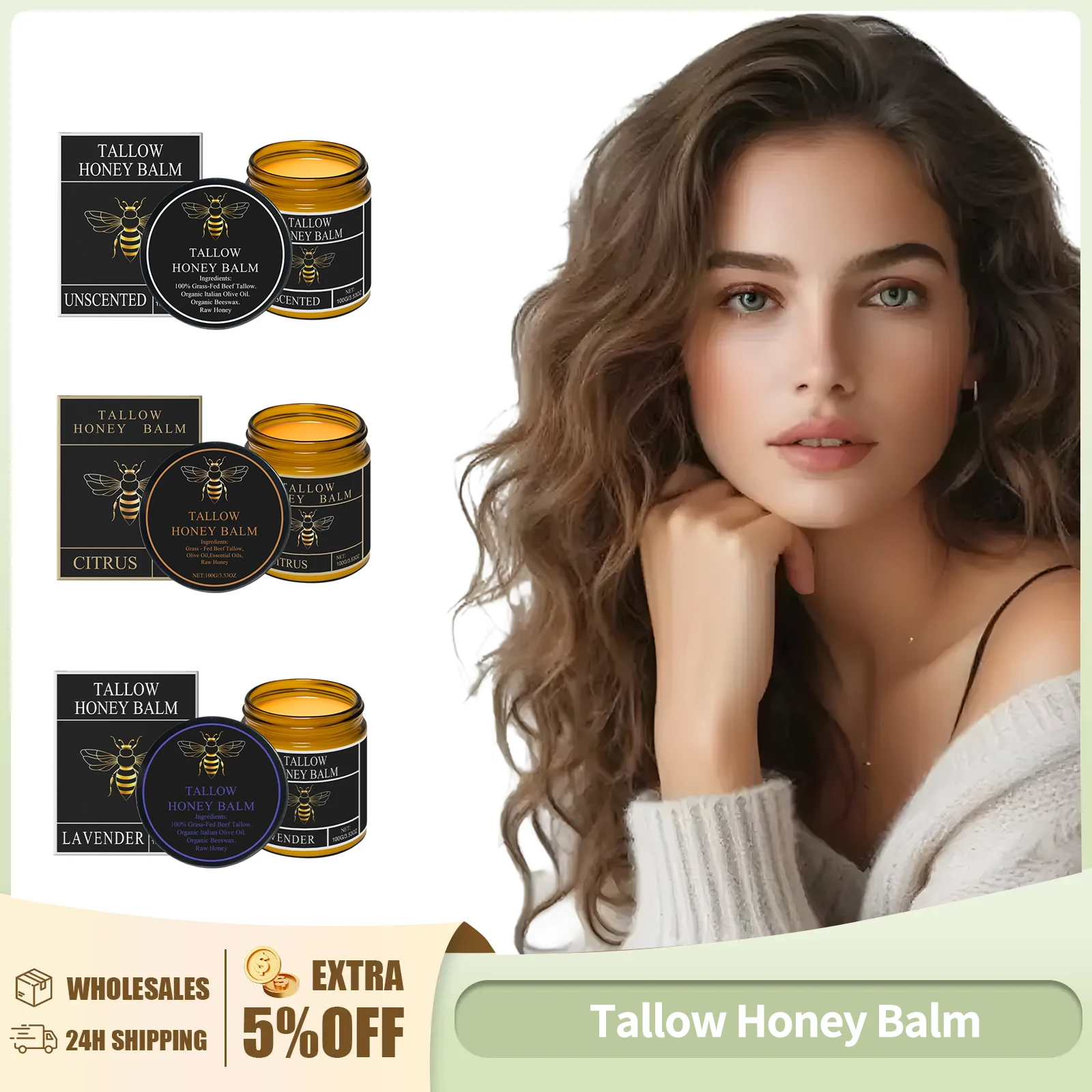 Beef Tallow Honey Cream Grass Fed Whipped Facial Balm Repair Damaged Barrier Reduce Redness Swelling Nourishing Body Lotion 100g