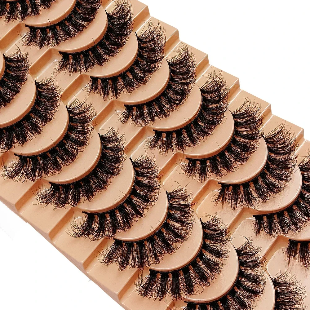 10 Pairs Russian Strip Lashes Dramatic Fluffy False Lashes Fake Wispy Look Messy False Eyelashes