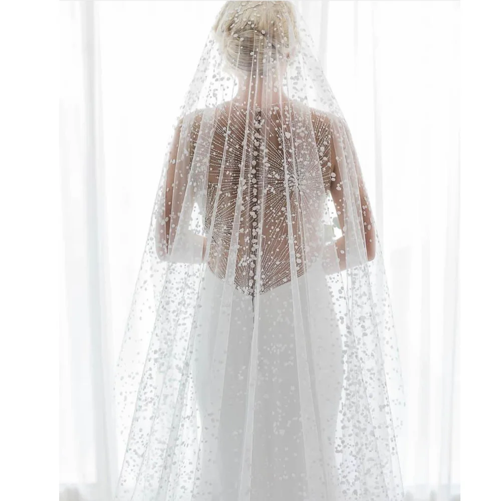 Voile de Mariage Long à pois blancs, élégant, une couche, avec peigne, 3 mètres, accessoires de Mariage, sur mesure